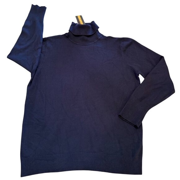 Womens Navy Blue Turtleneck Sweater With Buttoned Cuffs Medium Weight Knit Size - Picture 1 of 8